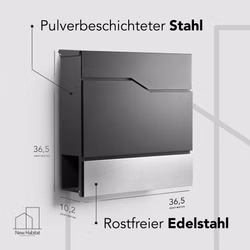 USP2-unperso.jpg Anthrazitfarbener Briefkasten aus pulverbeschichtetem Stahl mit rostfreier Edelstahlklappe, Maße 36,5 x 36,5 x 10,2 cm, Wandmontage – New Habitat Design